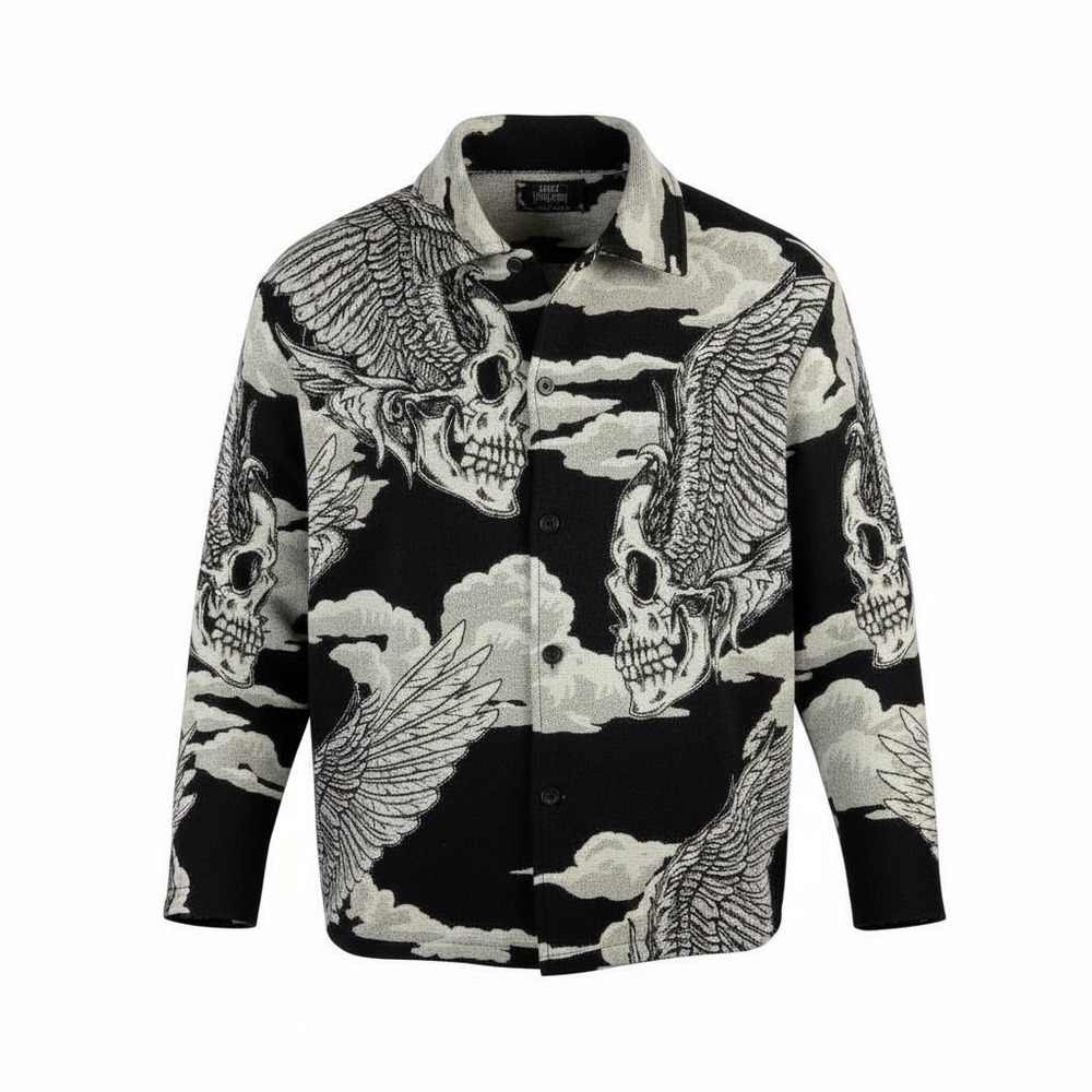 Rebel Revenge Skull Floral Button Up Shirt Jacket Streetwear Graphic sz L